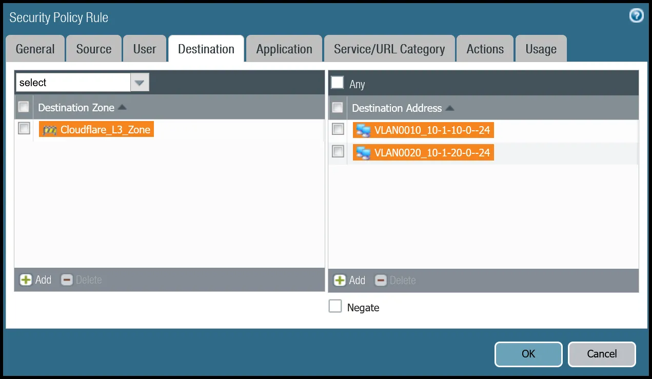 信頼からMagic WAN - デスティネーション