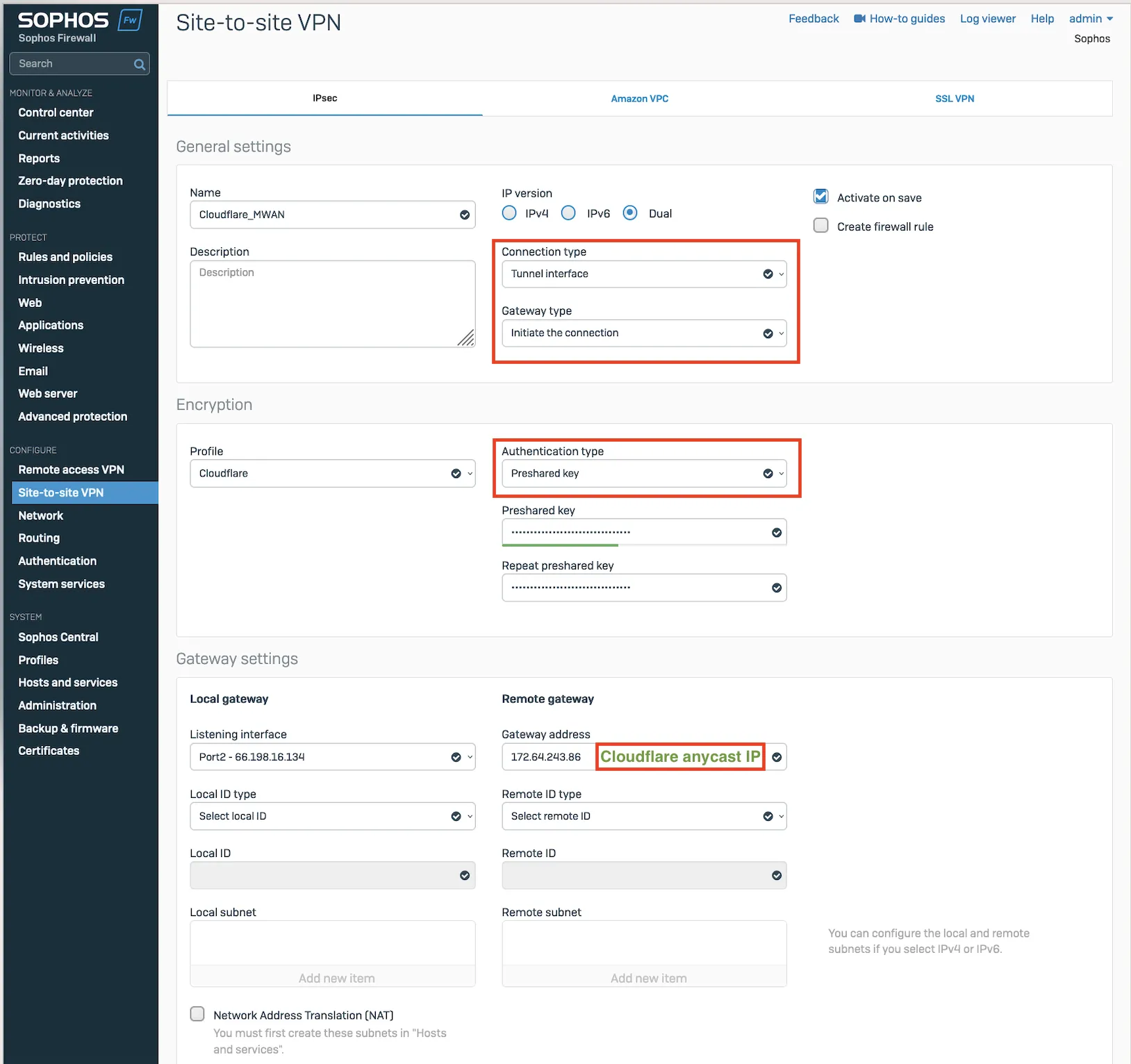 IPsecトンネルを構成します。