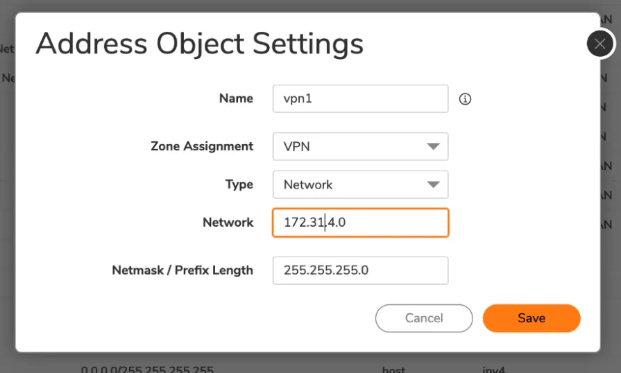 オブジェクトの適切な設定を入力します