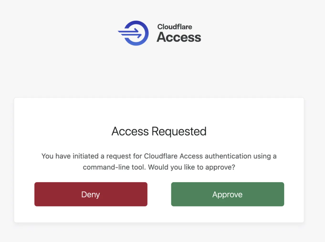 cloudflaredでログインした後に表示されるアクセスリクエストプロンプトページ。