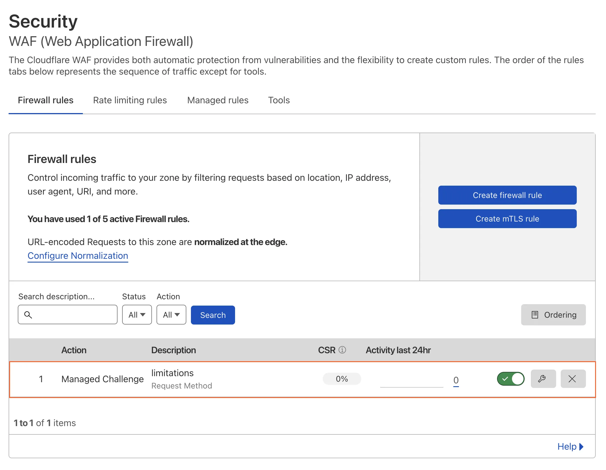 ルールがアクティブ