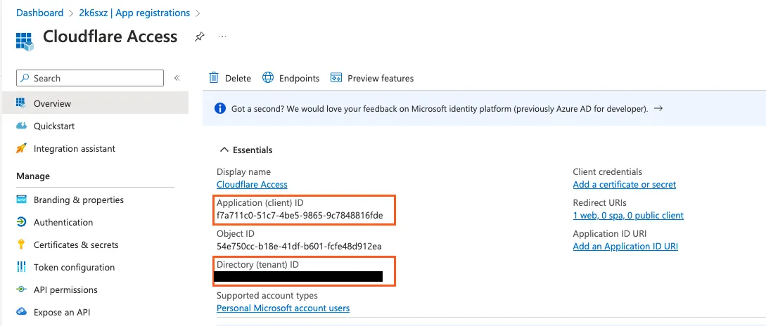 Azure でのアプリケーション ID とディレクトリ ID の表示