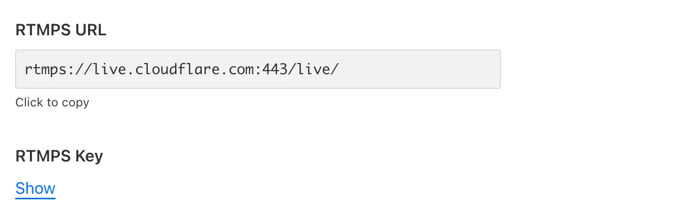 RTMPS URLフィールドの例