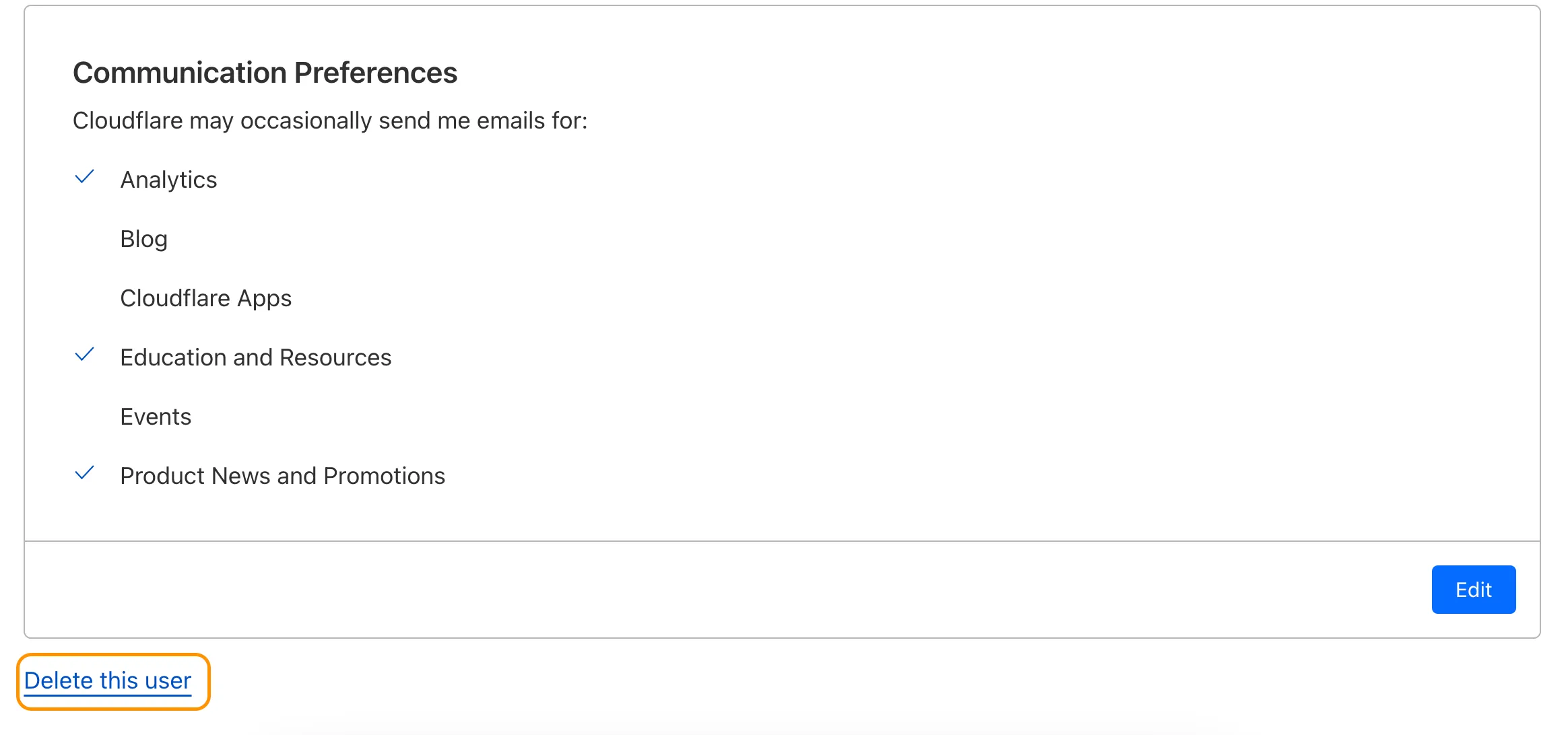 アカウントを削除するには、プロフィールページでこのユーザーを削除を選択します。