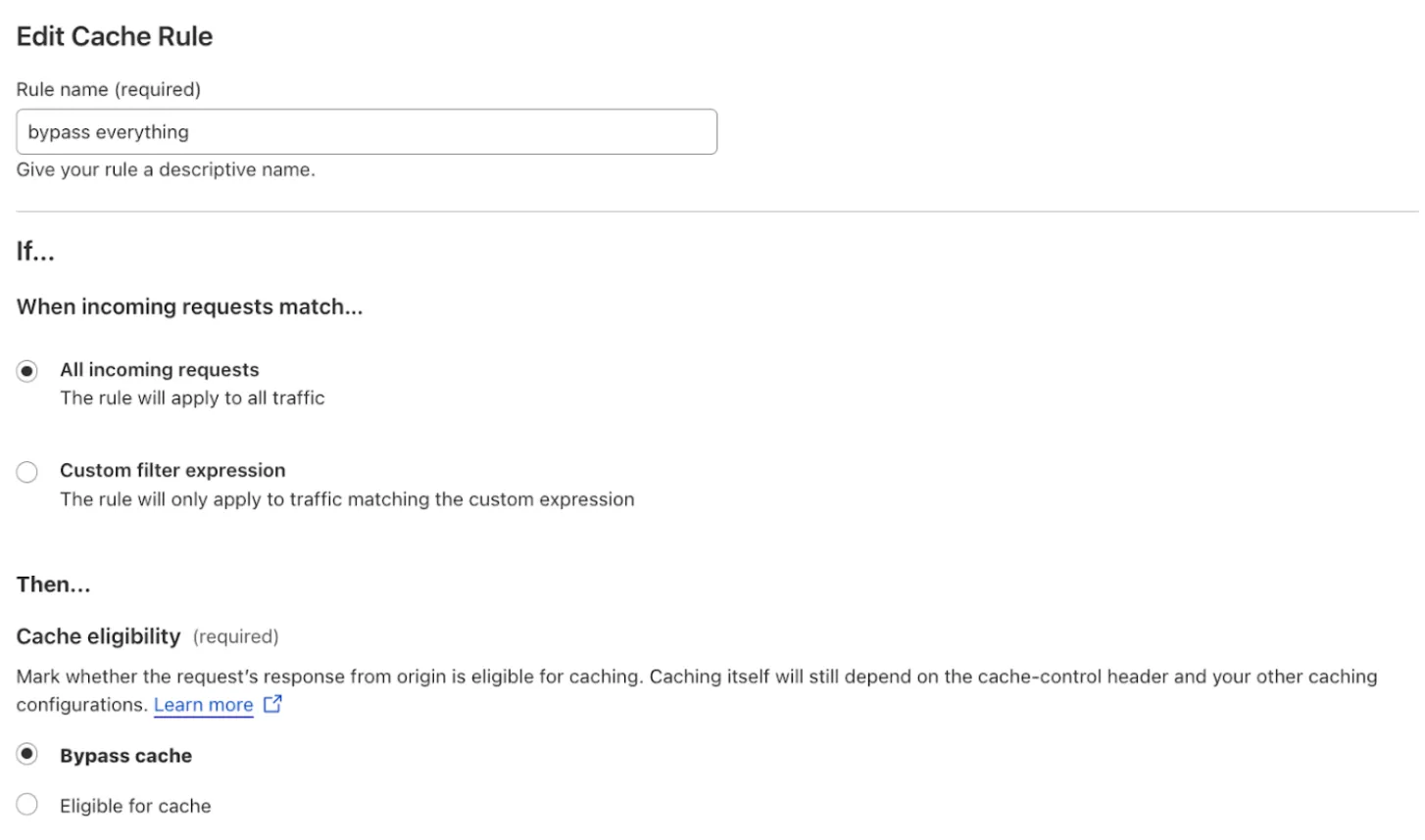 キャッシュをバイパスするルールを作成