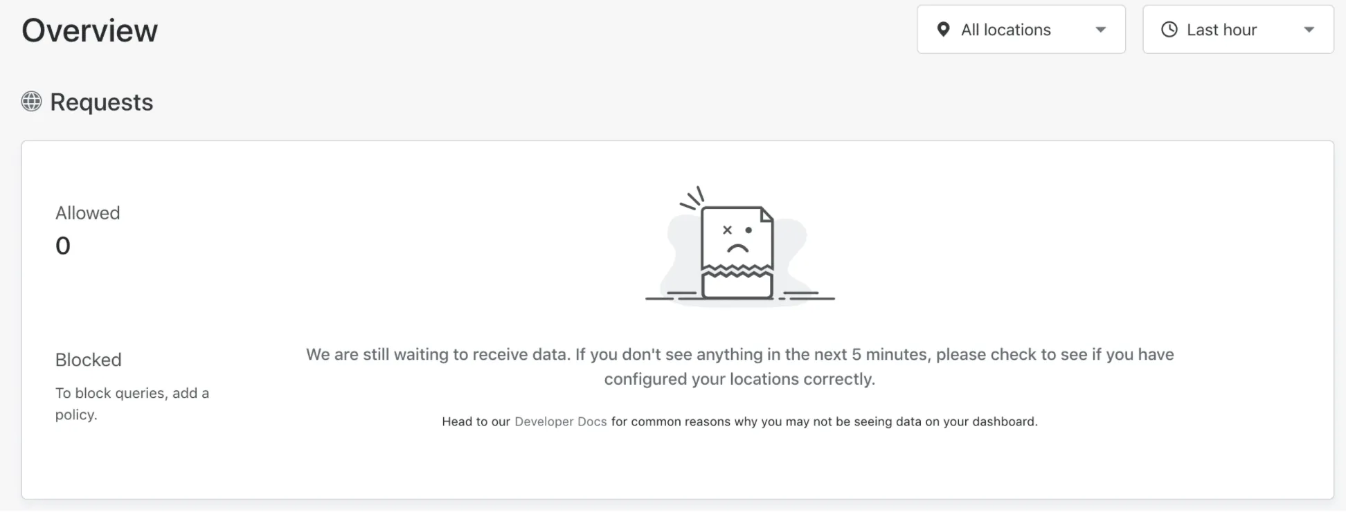 分析の代わりにGatewayの概要ページに表示されたエラー。