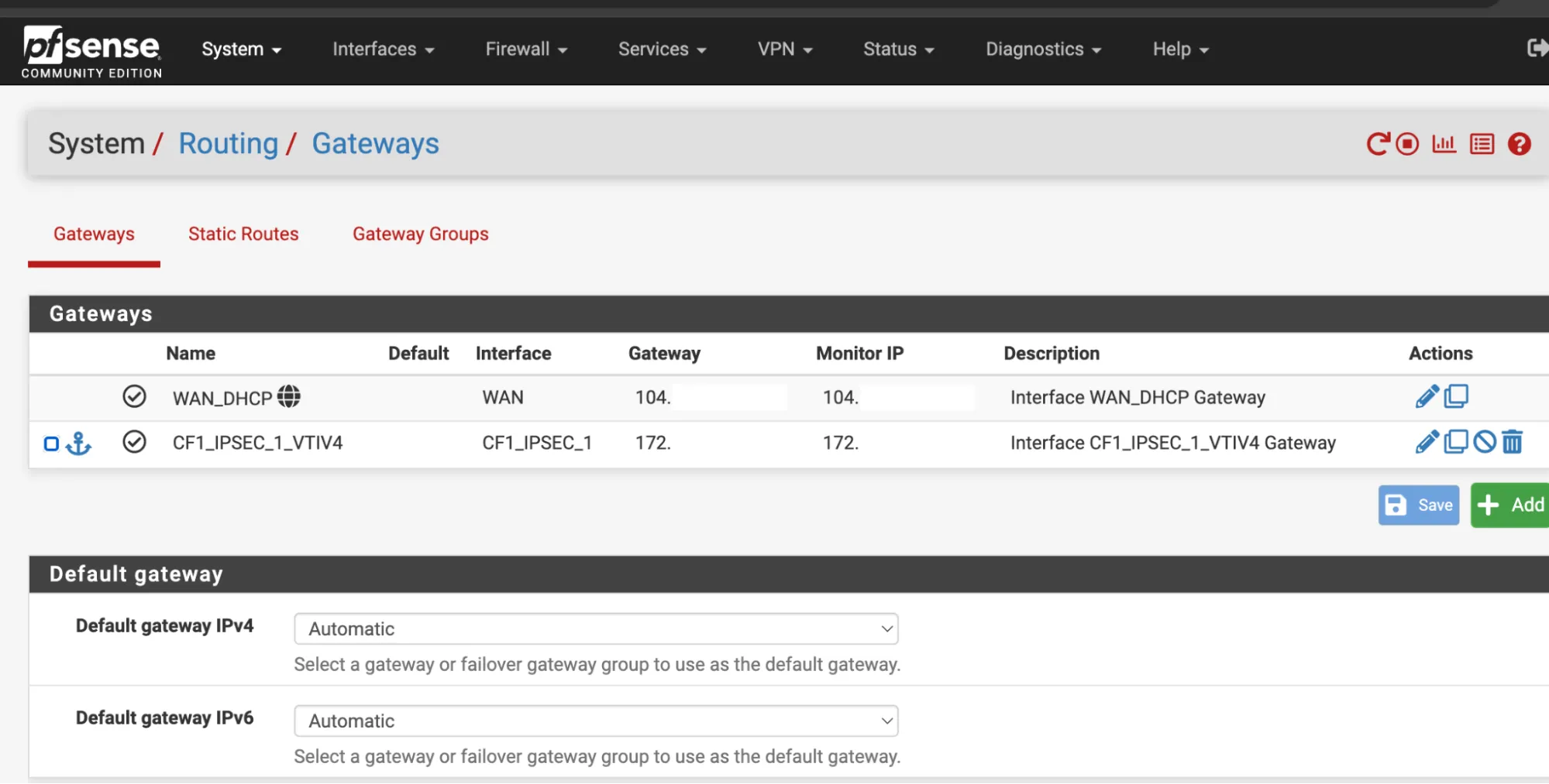 インターフェースにすでに構成されたゲートウェイがあるはずです