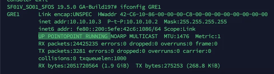 GREトンネルは、動作中にEnabledのステータスを表示します。
