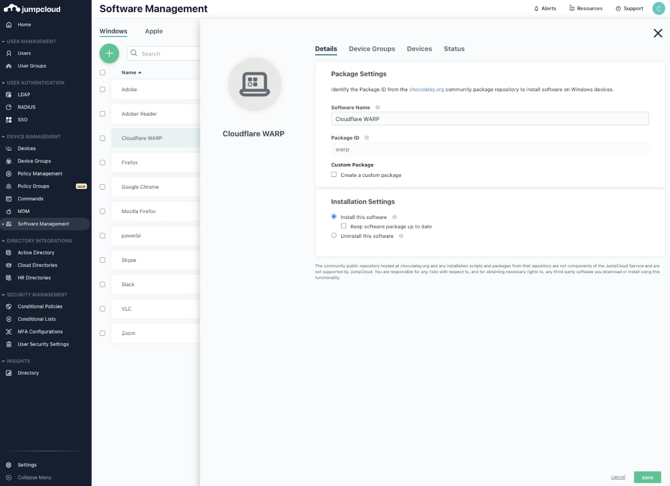 JumpCloudのWindowsタブでWARPを設定する