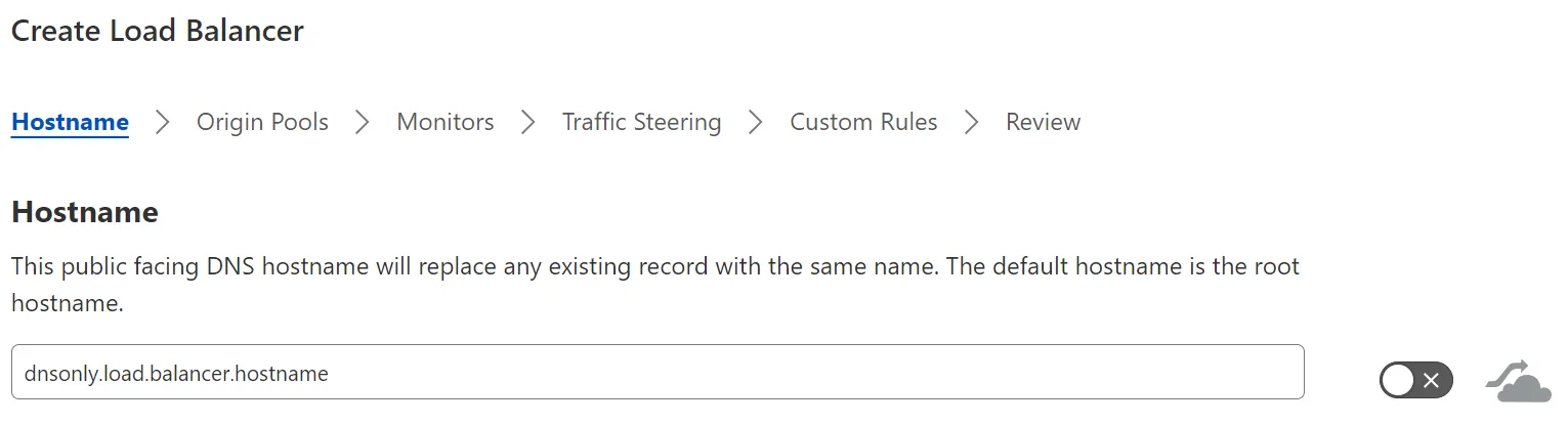 グレーの雲のアイコンはプロキシされていない（DNS専用）負荷バランサーを表します