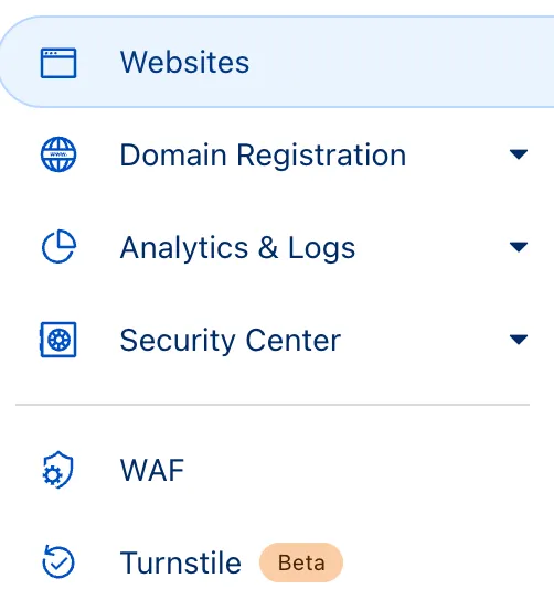 ウェブサイトオプションのリスト。