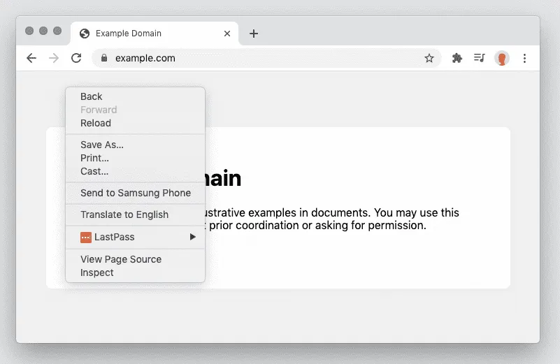 ブラウザの通常の右クリックメニュー