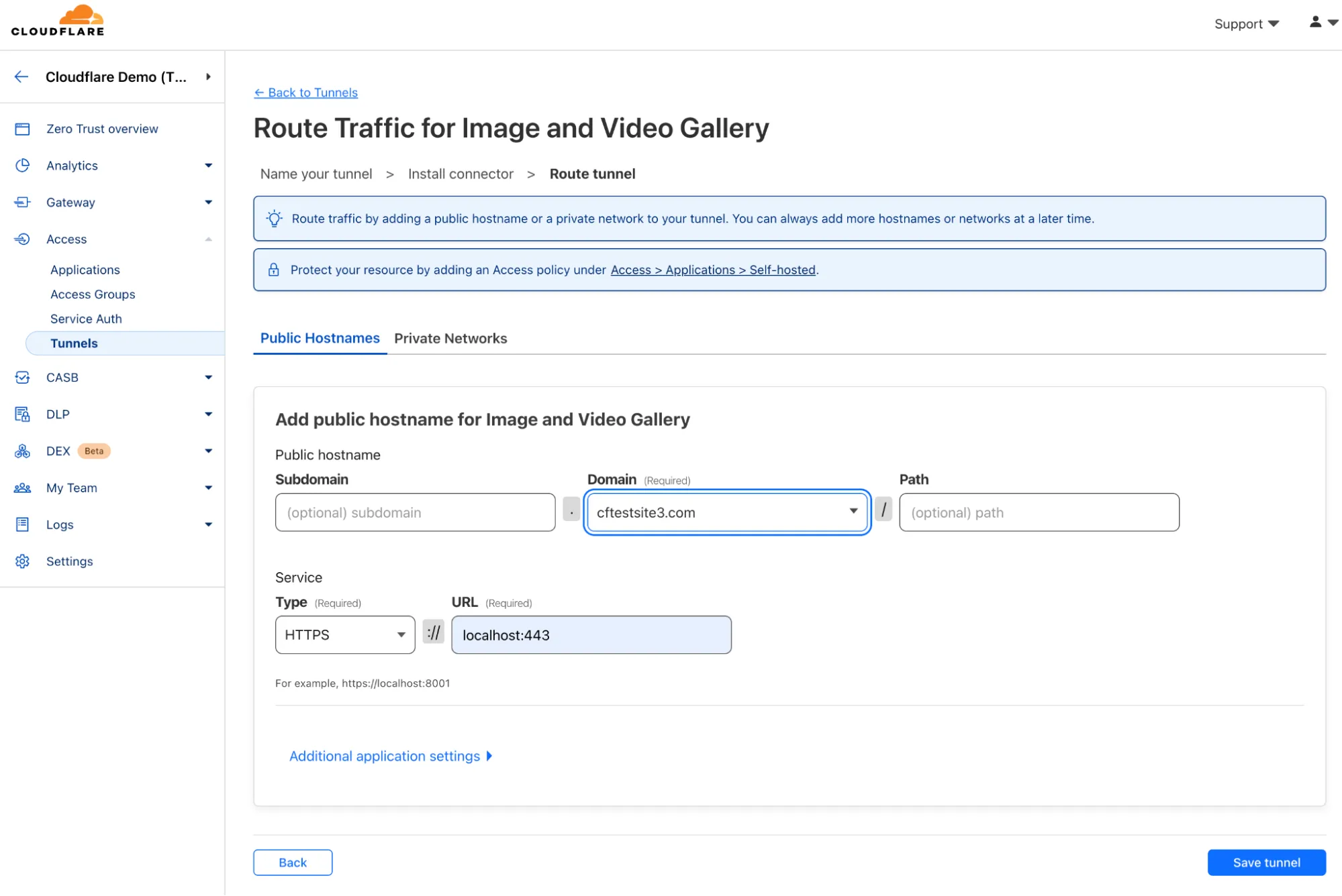 Cloudflare Tunnelの構成により、オリジン上で実行されている特定のサービスへのトラフィックをルーティングできます。