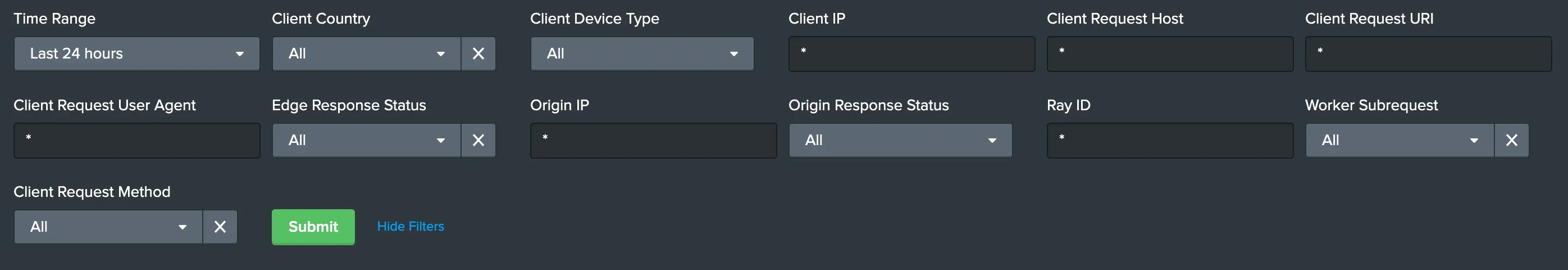 Splunkダッシュボードの利用可能なフィルター