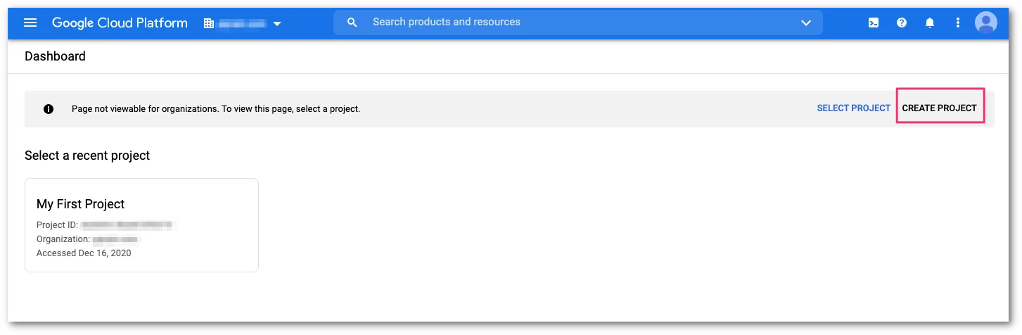 新しいプロジェクトを開始するためにCreate projectを選択