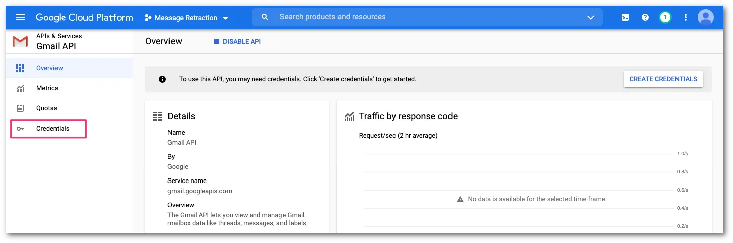 サービスアカウントを作成するためにCredentialsを選択