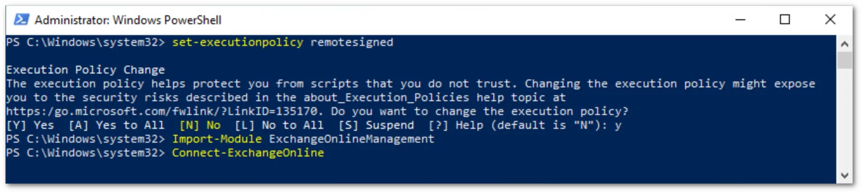 ポリシー変更を実行するためのコマンドを実行します