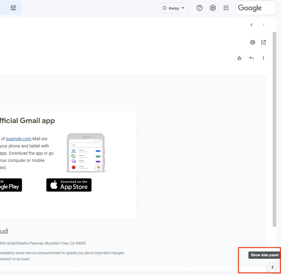 必要に応じてGmailのインターフェースでサイドパネルを開きます