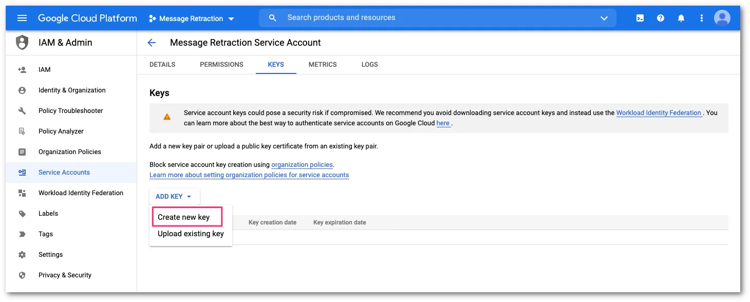 Add Keyを選択し、次にCreate new keyを選択