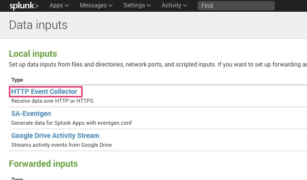 コレクタのタイプとしてHTTPイベントコレクタを選択します。