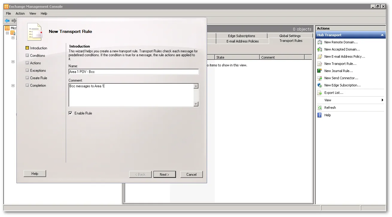 トランスポートルールに名前と説明を付ける