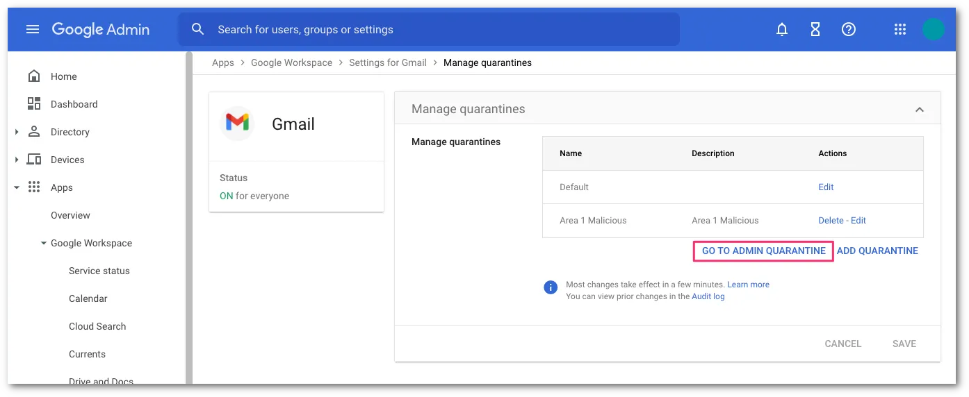作成した隔離にアクセス
