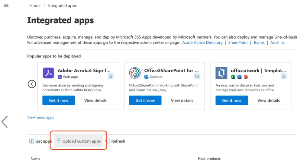 カスタムアプリをアップロードを選択