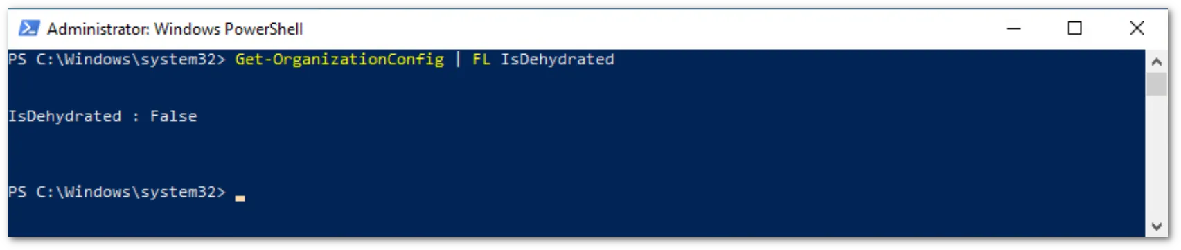 get-organizationconfig コマンドを実行します