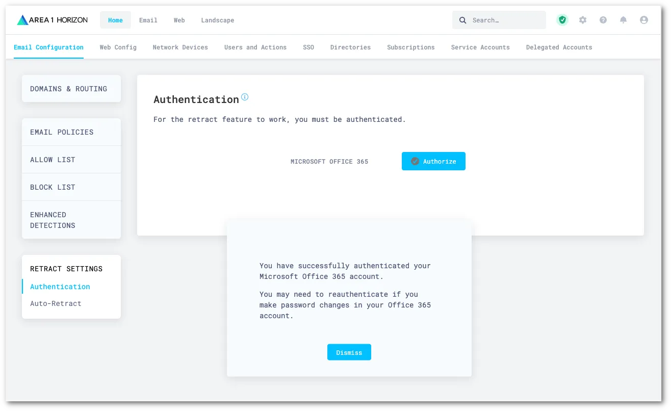 成功通知を消去するために閉じるを選択