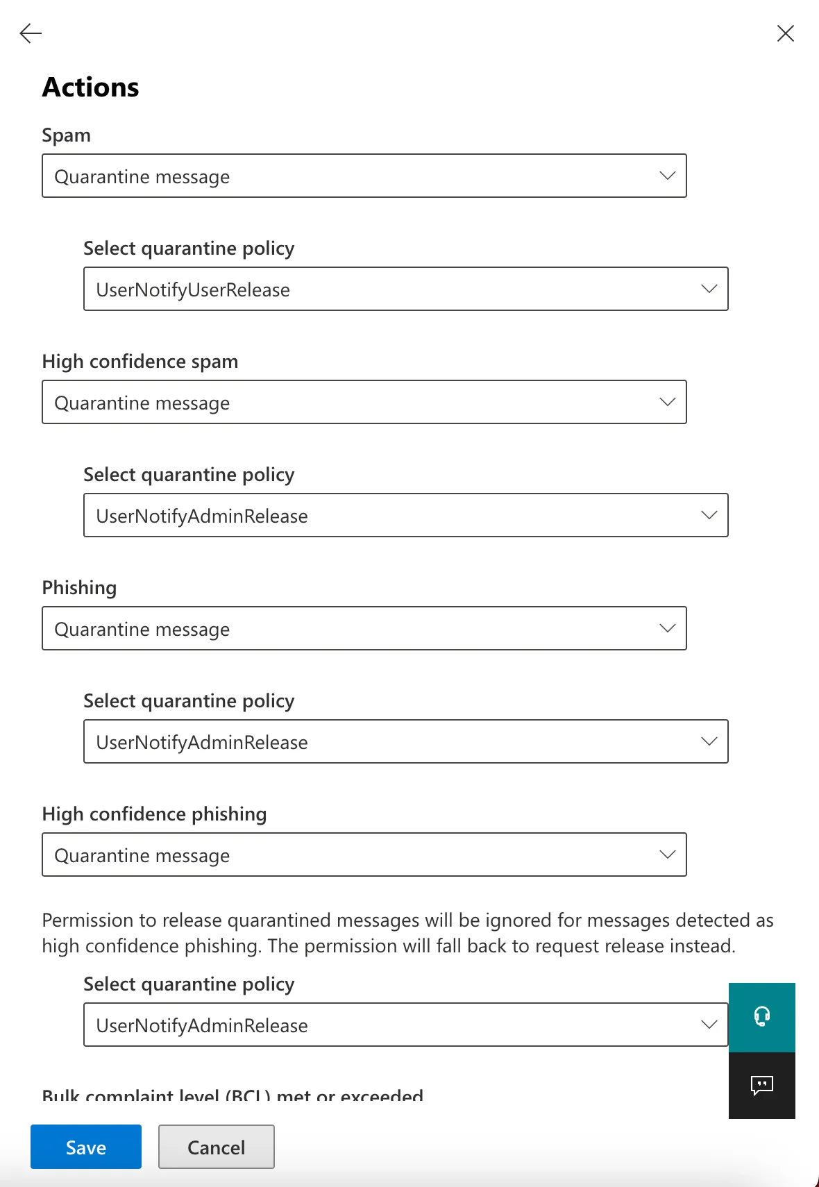 上記のステップで迷惑メールのアクションを選択する