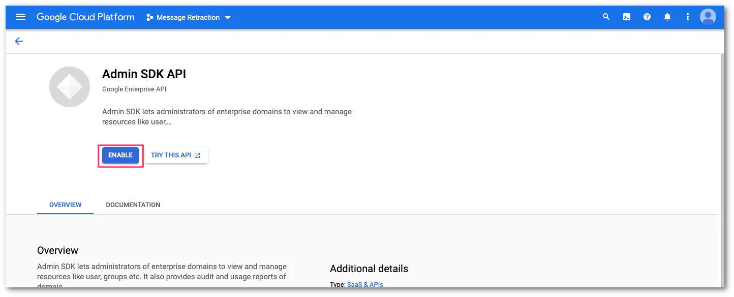SDK APIを有効にするためにEnableを選択