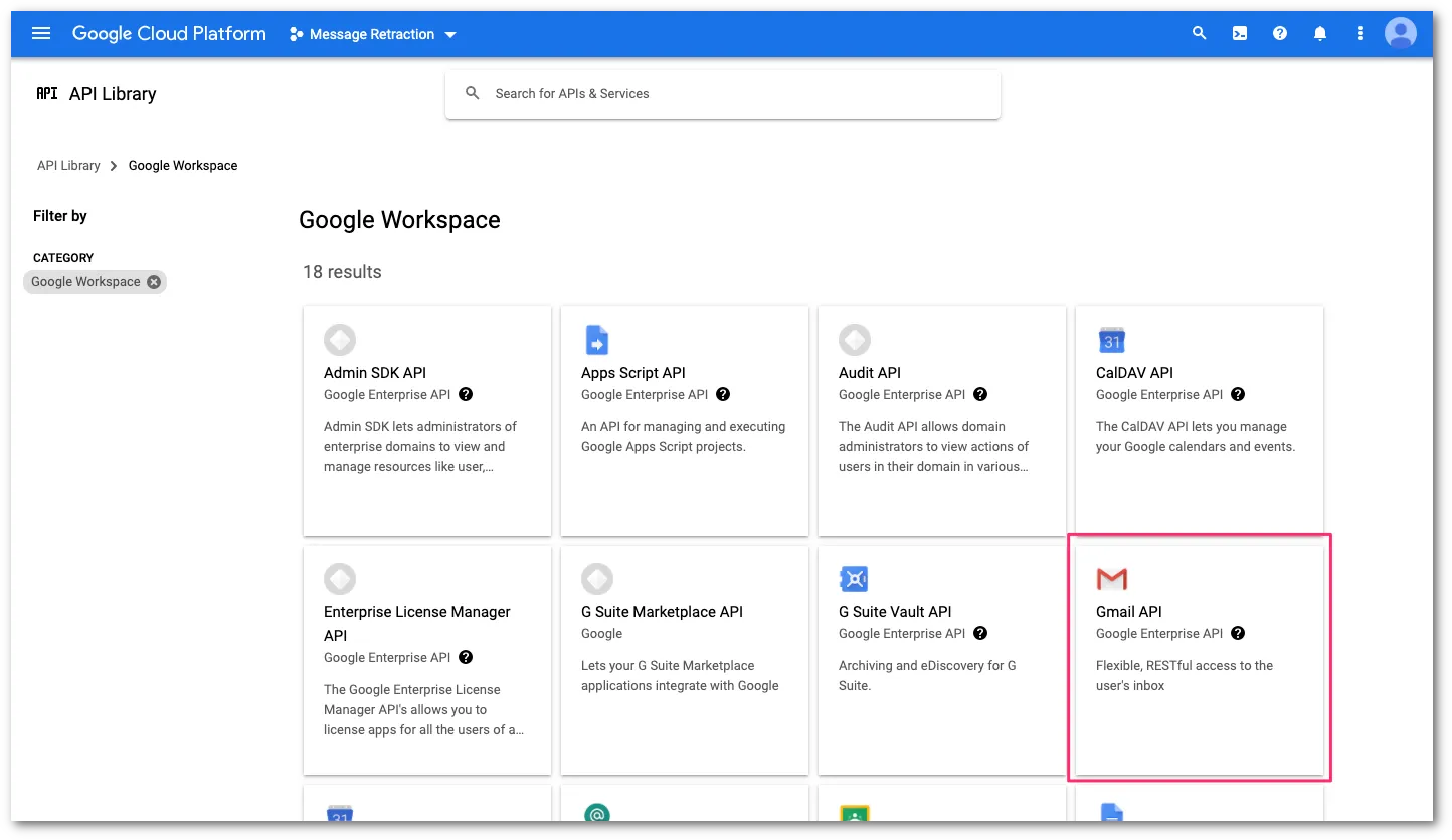 Gmail APIを選択