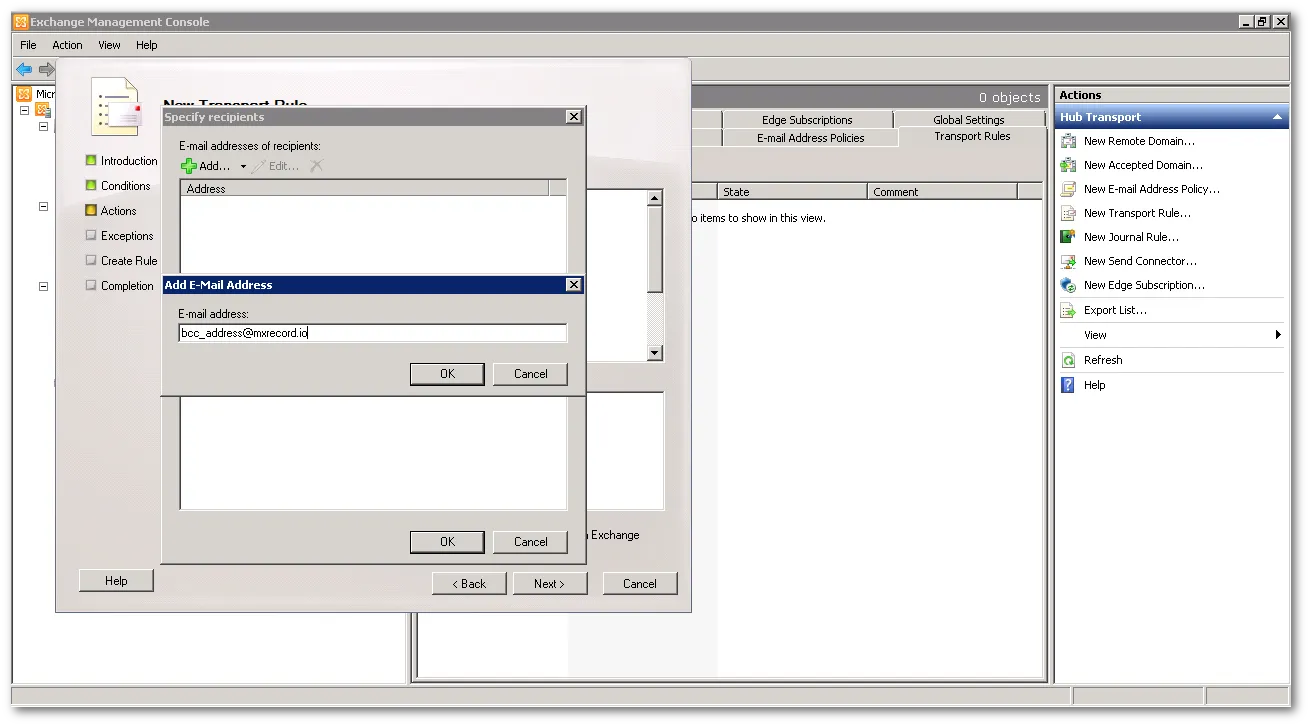 Area 1から提供されたBCCアドレスを入力