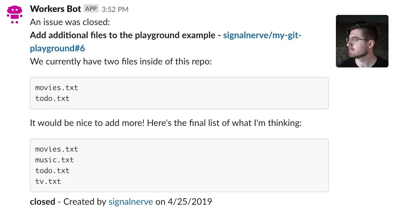 成功したWebhookメッセージの例