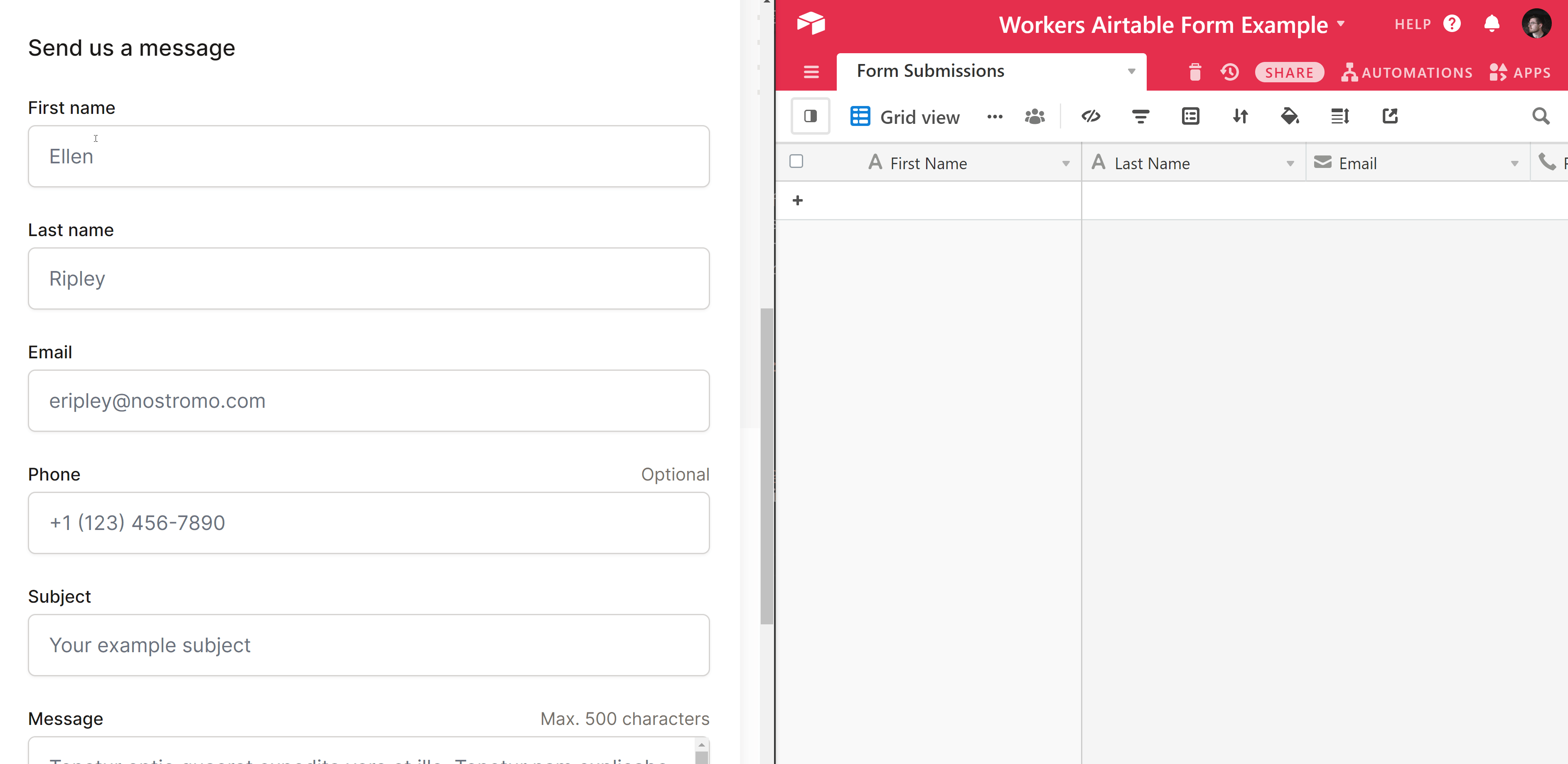 完全なAirtableとサーバーレス機能の統合のGIF