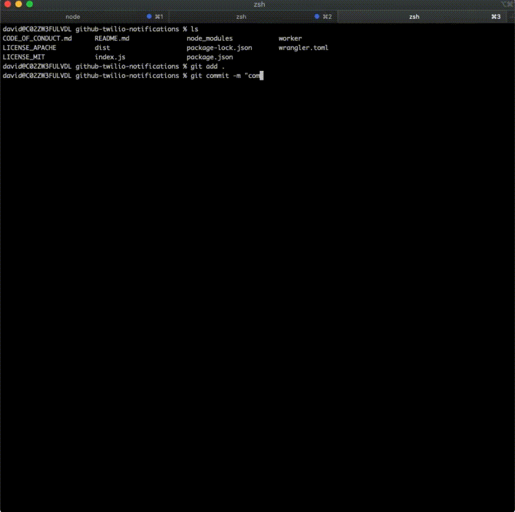 リポジトリに変更をプッシュした後に携帯電話でテキストメッセージを受信するアニメーションGIF